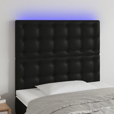 vidaXL Galvūgalis su LED, juodos spalvos, 100x5x118/128cm dirbtinė oda