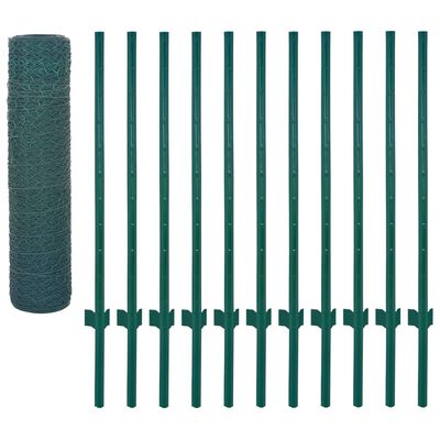 vidaXL Tinklinė tvora iš vielos su stulpais, žalios sp., 25x0,5 m