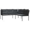 vidaXL Sodo sofa su pagalvėlėmis, juoda, plienas/tekstilenas
