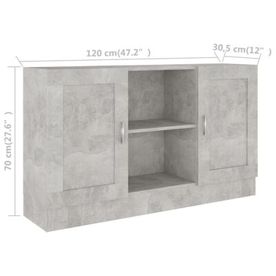 vidaXL Šoninė spintelė, betono pilkos spalvos, 120x30,5x70cm, MDP