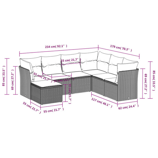 vidaXL Sofos komplektas su pagalvėlėmis, 7 dalių, juodas, poliratanas