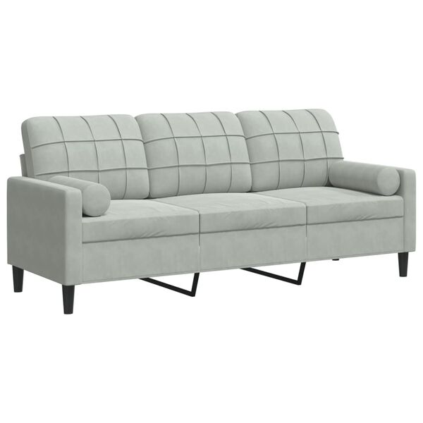 vidaXL Trivietė sofa su pagalvėlėmis, &scaron;viesiai pilka, 180cm, aksomas