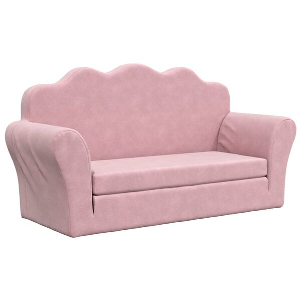 vidaXL Vaikiška dvivietė sofa-lova, rožinės spalvos, minkštas pliušas