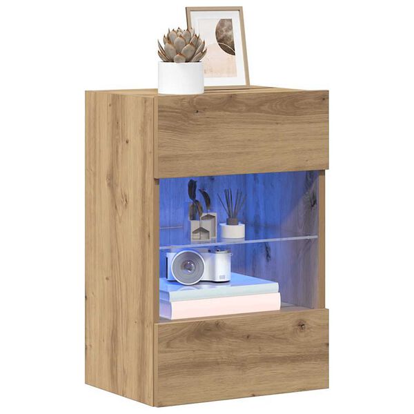 vidaXL Sieninės spintelės su LED apšvietimu televizoriui, 2vnt., artisano, 40x30x60,5cm