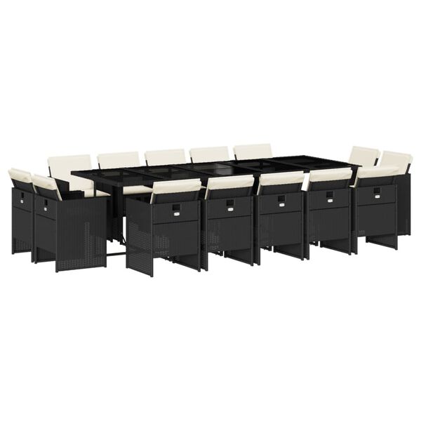 vidaXL Sodo komplektas su pagalvėlėmis, 15 dalių, juodas, poliratanas