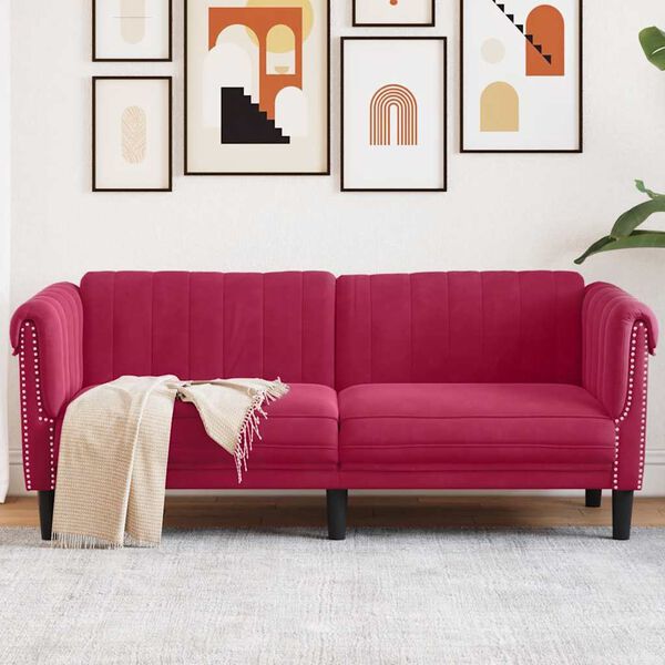 vidaXL Dvivietė sofa, raudonojo vyno spalvos, aksomas