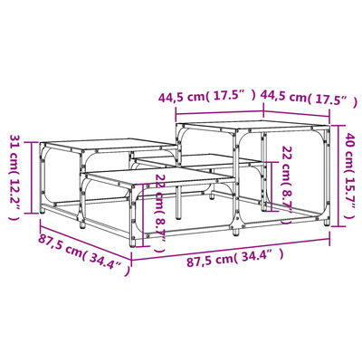 vidaXL Kavos staliukas, ąžuolo, 87,5x87,5x40cm, apdirbta mediena