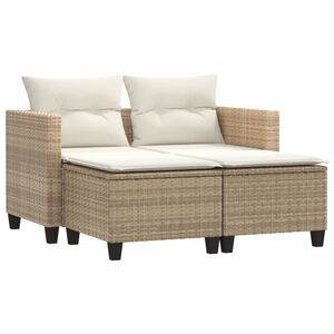 vidaXL Dvivietė sodo sofa su taburetėmis, smėlio spalvos, poliratanas