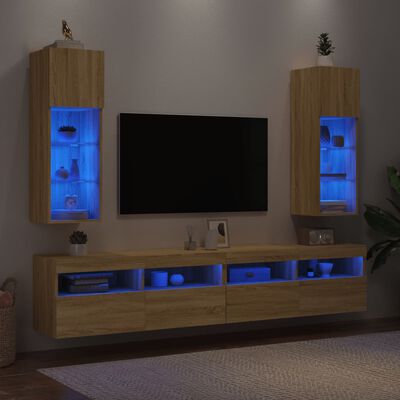 vidaXL TV spintelės su LED lemputėmis, 2vnt., ąžuolo, 30,5x30x90cm