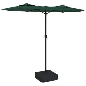 vidaXL Dvigubas sodo skėtis nuo saulės su LED, žalias, 316x145cm