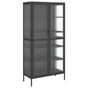 vidaXL Komoda, juodos spalvos, 85x40x180cm, stiklas ir plienas
