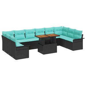 vidaXL Sodo Sofų Rinkinys 11 pcs Juoda ir mėlyna poliratanas