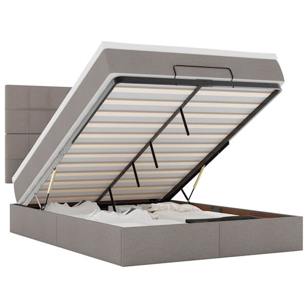 vidaXL Osmanų lova su čiužiniu ir LED lemputėmis Taupe 140x200 cm