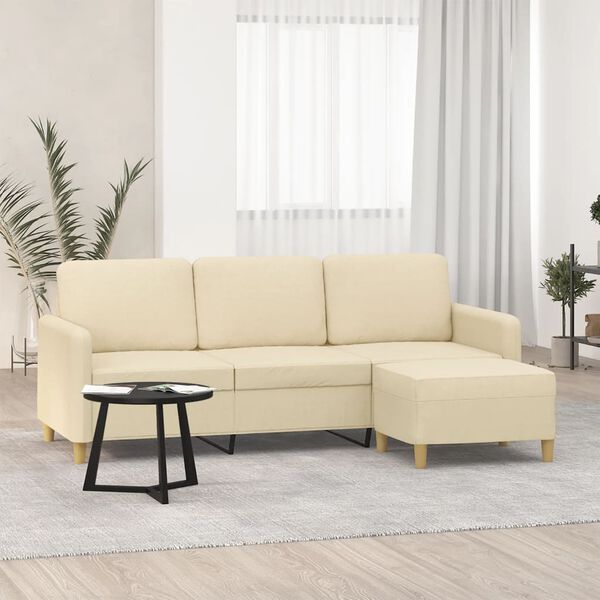 vidaXL Trivietė sofa su pakoja, kreminės spalvos, 180cm, audinys