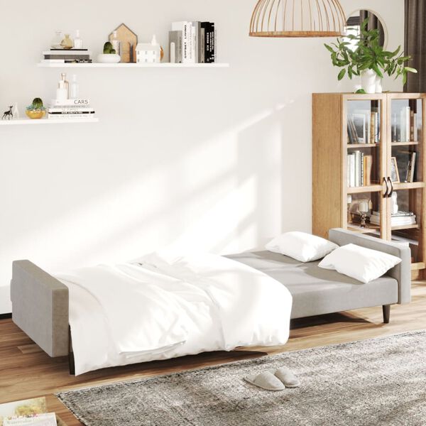 vidaXL Dvivietė sofa-lova, &scaron;viesiai pilkos spalvos, aksomas