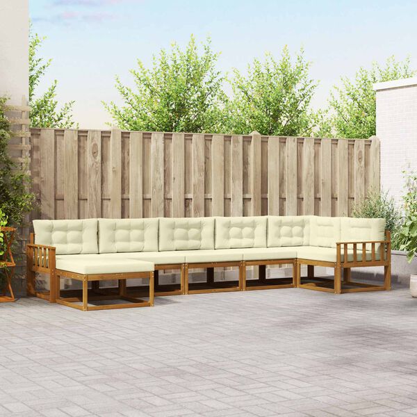 vidaXL Lauko sofos komplektas su pagalve 7 pcs Natūralus ir grietinėlė