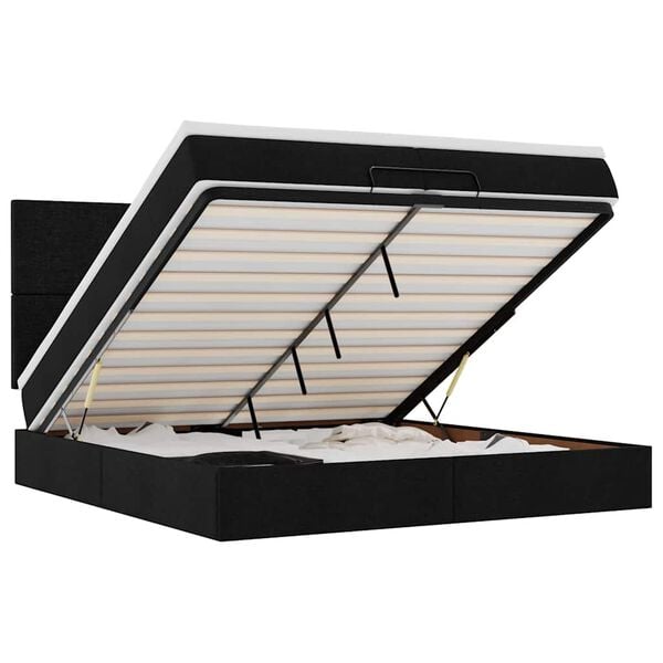 vidaXL Osmanų lovos rėmas su čiužiniais, juodas, 200x200cm, audinys