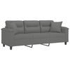 vidaXL Trivietė sofa su pagalvėmis, pilka, 180cm, mikropluo&scaron;to audinys