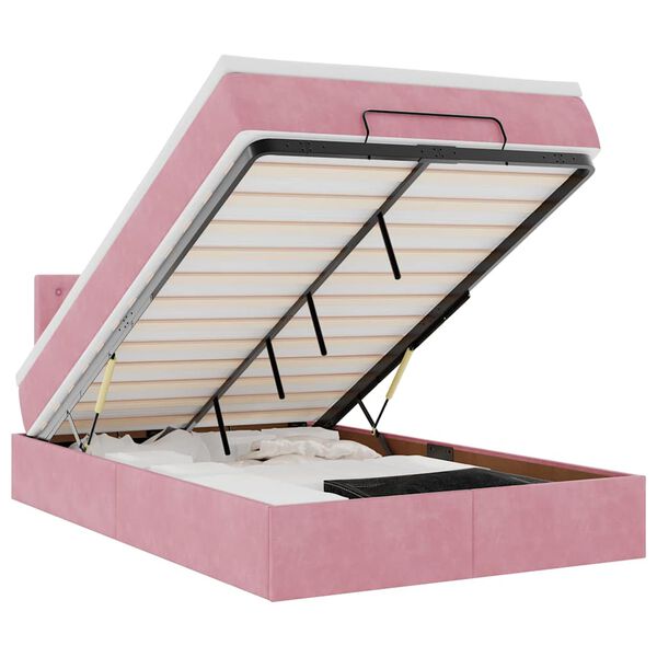 vidaXL Osmanų lova su čiužiniu ir LED, rožinės sp., 120x190cm, aksomas