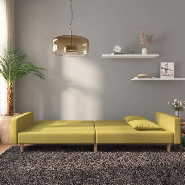 vidaXL Dvivietė sofa-lova su dvejomis pagalvėmis, žalia, audinys