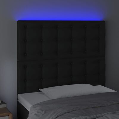 vidaXL Galvūgalis su LED, juodos spalvos, 90x5x118/128cm, dirbtinė oda
