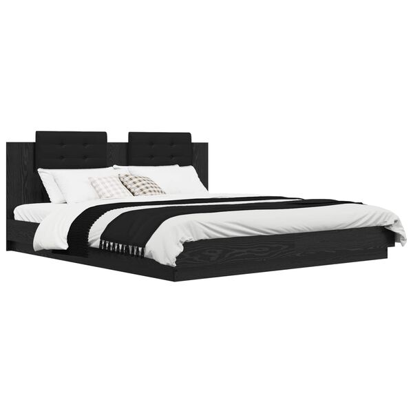 vidaXL Lovos Rėmas su Galvūgaliu Juodas ąžuolas 200 x 200 cm