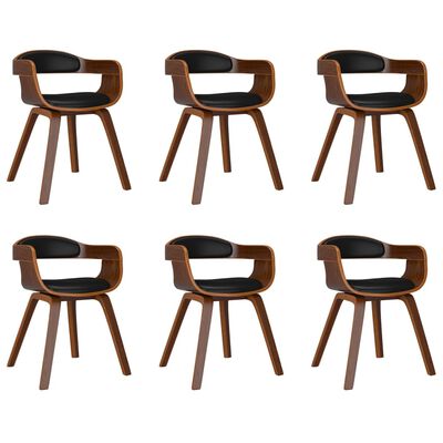 vidaXL Valgomojo kėdės, 6vnt., juodos, lenkta mediena ir dirbtinė oda