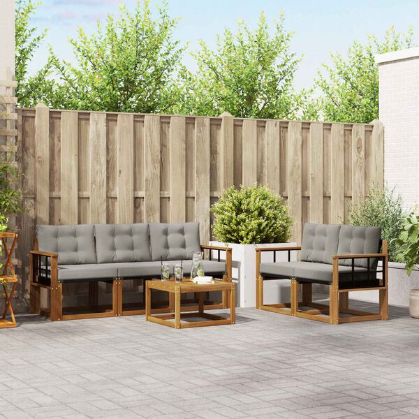 vidaXL Lauko sofos komplektas 6 pcs Natūrali ir &scaron;viesiai pilka