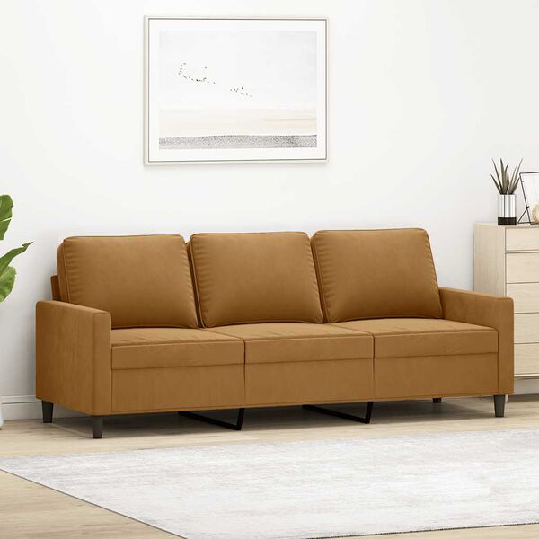 vidaXL Trivietė sofa, rudos spalvos, 180cm, aksomas