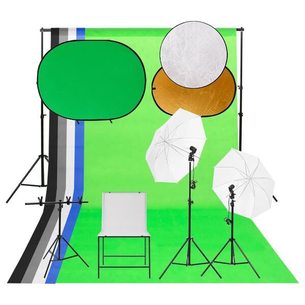 vidaXL Fotostudijos rinkinys su &scaron;viestuvu, fonų rinkiniu ir stalu