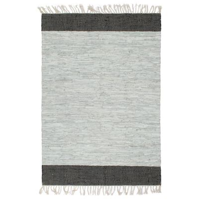 vidaXL Chindi kilimėlis, pilkas ir juodas, 190x280cm, oda, rankų darbo
