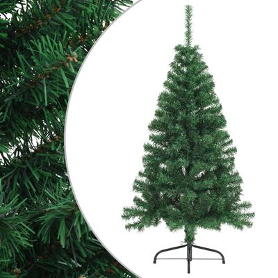 vidaXL Dirbtinė pusinė Kalėdų eglutė su stovu, žalia, 150cm, PVC