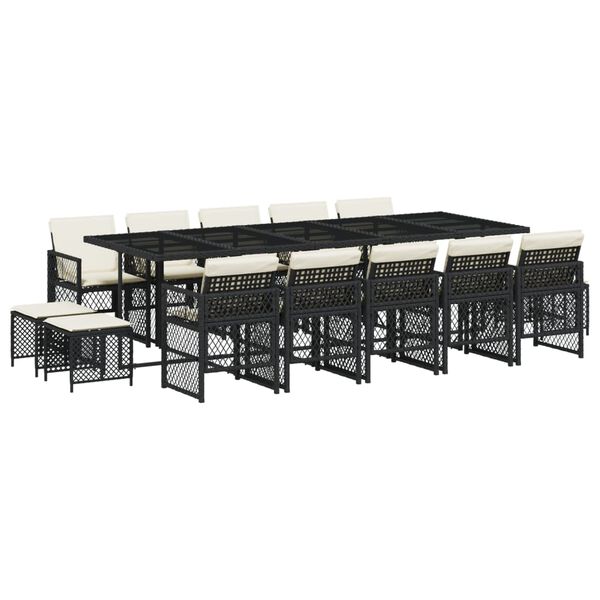 vidaXL Sodo komplektas su pagalvėlėmis, 15 dalių, juodas, poliratanas