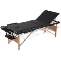 vidaXL Sulankstomas masažo stalas, juodas, 3 zonų, su mediniu rėmu