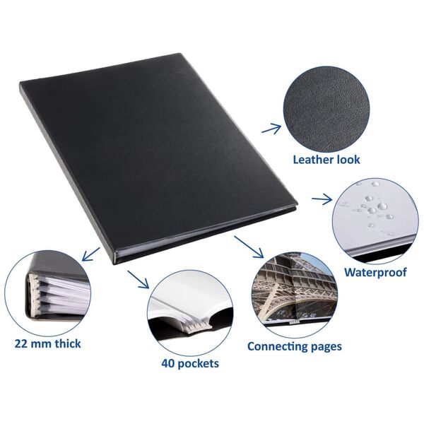 rillstab Aplankas, juodos spalvos, A4 formato, 40 skyrelių