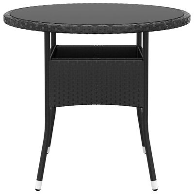 vidaXL Sodo stalas, juodas, 80x75cm, grūdintas stiklas/poliratanas