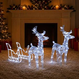 vidaXL Kalėdų dekoracija elniai ir rogės, akrilas, 160 LED lempučių
