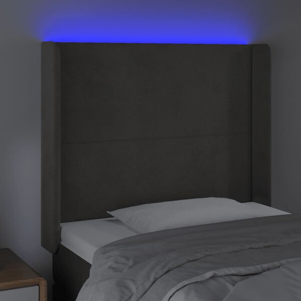 vidaXL Galvūgalis su LED, tamsiai pilkas, 103x16x118/128cm, aksomas