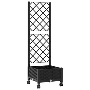 vidaXL Sodo vazonas su treliu ir ratais Juoda 40 x 40 x 131,5 cm PP