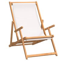 vidaXL Sulankstoma paplūdimio kėdė, kreminė, tikmedžio masyvas