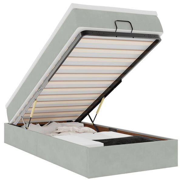 vidaXL Osmanų lovos rėmas su čiužiniu, pilkas, 90x200cm, aksomas