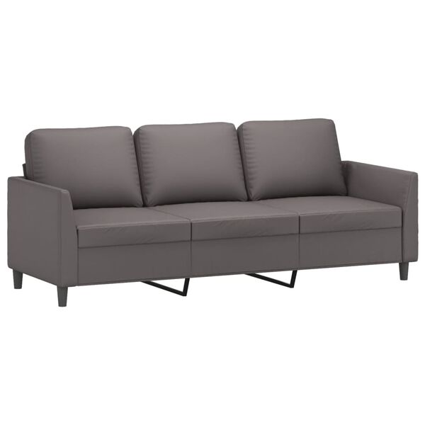 vidaXL Trivietė sofa su pakoja, pilkos spalvos, 180cm, dirbtinė oda