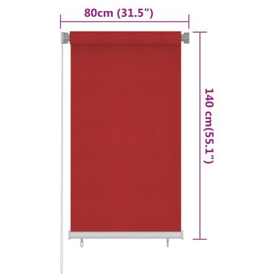 vidaXL Lauko roletas, raudonos spalvos, 80x140cm, HDPE