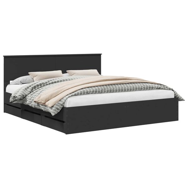 vidaXL Lovos rėmas su stalčių Juoda 200 x 200 cm Inžinerinė mediena