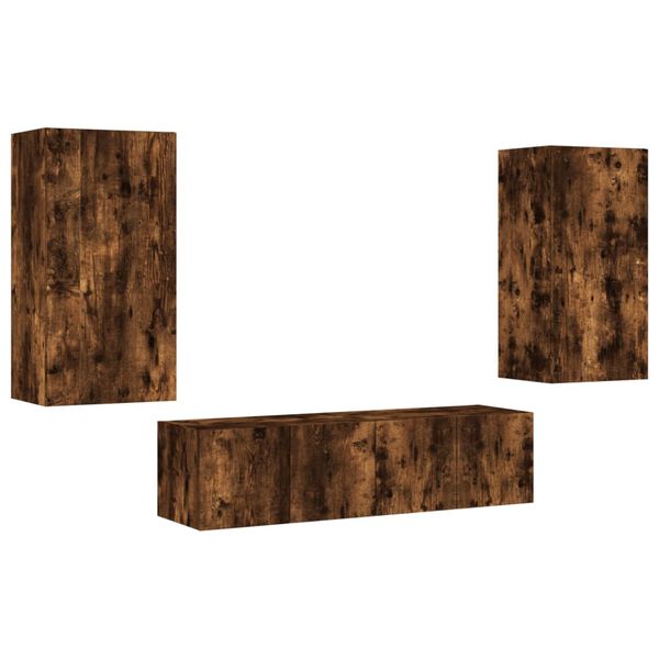 vidaXL Sieninė TV sekcija su LED, 4 dalių, dūminio ąžuolo, mediena