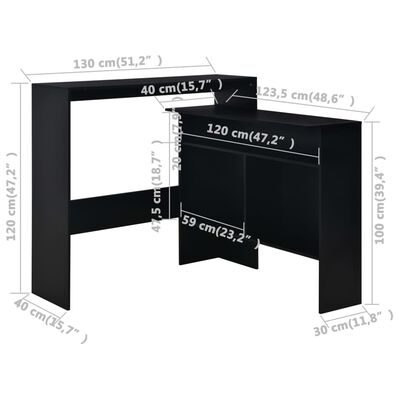 vidaXL Baro stalas su 2 stalviršiais, juodos sp., 130x40x120cm