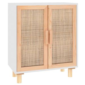 vidaXL Komoda, balta, 60x30x70 cm, pu&scaron;ies medienos masyvas ir natūralus rotangas