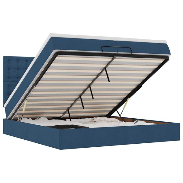 vidaXL Osmanų lovos rėmas su čiužiniais, mėlynas, 200x200cm, audinys