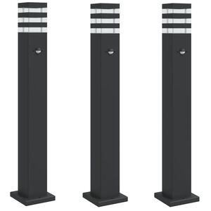vidaXL Lauko &scaron;viestuvas su jutikliu, 3vnt., juodas, 80cm, aliuminis