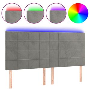 vidaXL Galvūgalis su LED, &scaron;viesiai pilkas, 160x5x118/128cm, aksomas